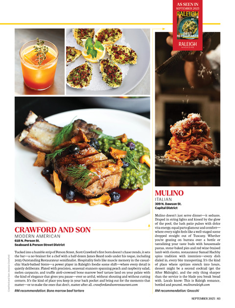 Raleigh Magazine Best Restaurants 2025 - Mulino 